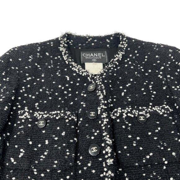 CHANEL Vintage 95A CC Logo Tweed Jacket Blazer #40 Black Wool Long [105651] - Picture 5 of 12